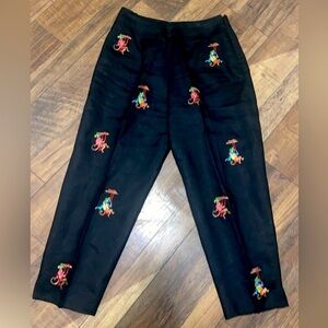 Cj Laing Hamptons linen black pants 4 $395 embroidered spring coastal preppy